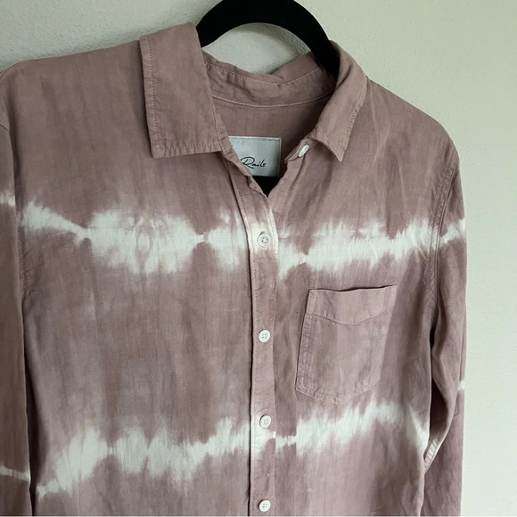 Rails Ingrid Raw Shirt Mauve White Waves Casual Women’s Small - Picture 4 of 13